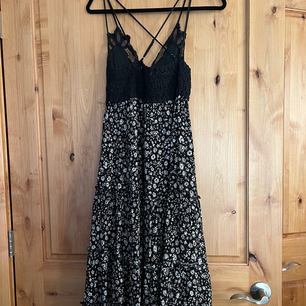 Black with tiered flowers Maxi Dress